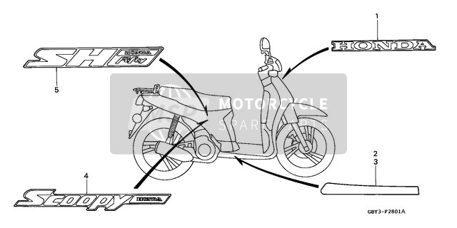 Honda SH50 1999 Sticker/Streep (2) voor een 1999 Honda SH50